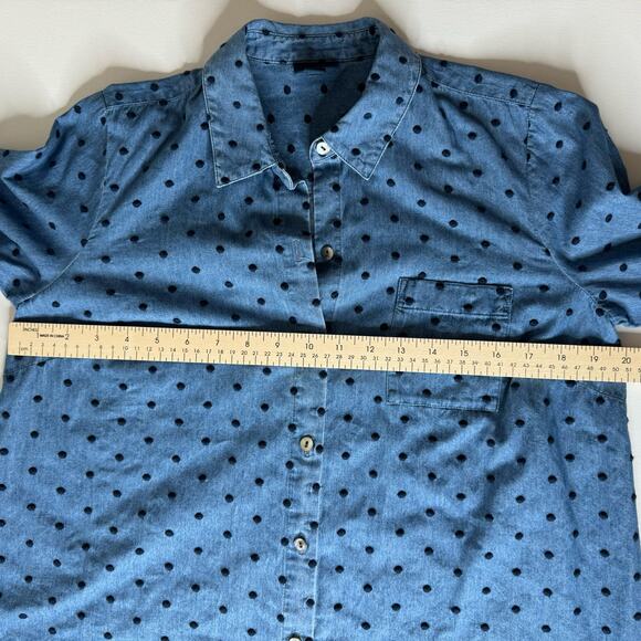 J Jill Denim Womens Button Up Shirt in Westerly Wash/Navy Blue Polka Dot Sz XS - Picture 15 of 16